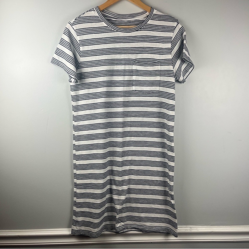 Pact white black stripe pocket t-shirt dress organic cotton size small